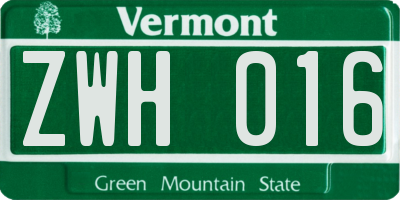 VT license plate ZWH016