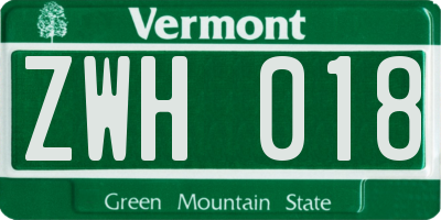 VT license plate ZWH018