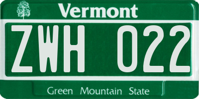 VT license plate ZWH022