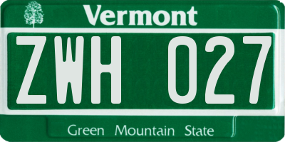 VT license plate ZWH027