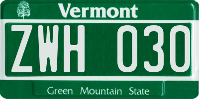 VT license plate ZWH030