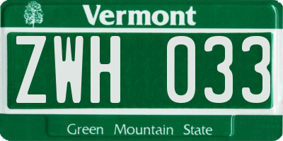 VT license plate ZWH033