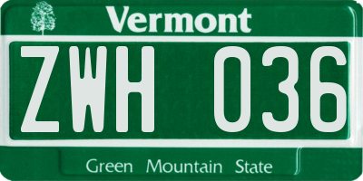 VT license plate ZWH036