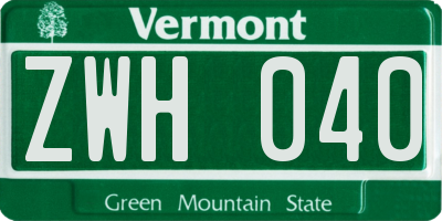 VT license plate ZWH040
