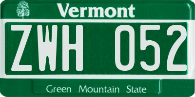 VT license plate ZWH052