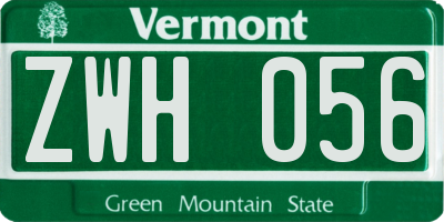 VT license plate ZWH056