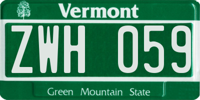 VT license plate ZWH059