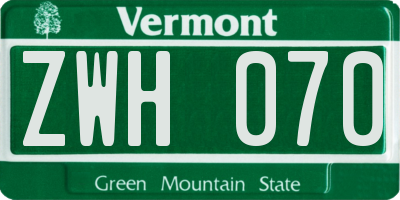 VT license plate ZWH070