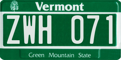 VT license plate ZWH071