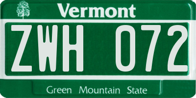 VT license plate ZWH072