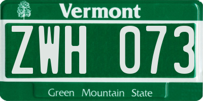 VT license plate ZWH073