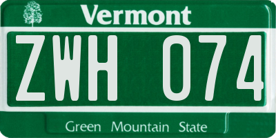 VT license plate ZWH074