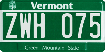 VT license plate ZWH075