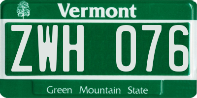 VT license plate ZWH076