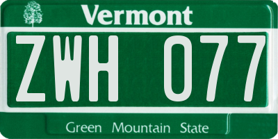 VT license plate ZWH077