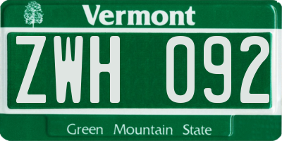VT license plate ZWH092