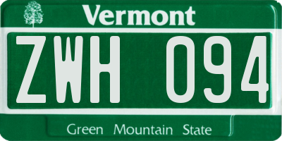 VT license plate ZWH094