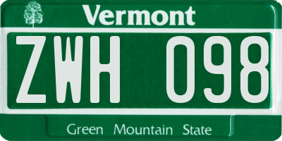 VT license plate ZWH098