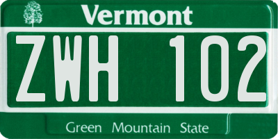 VT license plate ZWH102