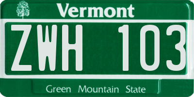 VT license plate ZWH103