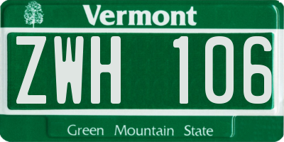 VT license plate ZWH106