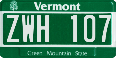 VT license plate ZWH107