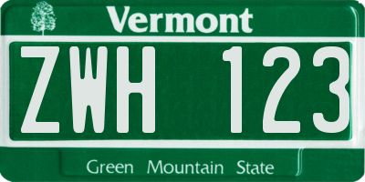 VT license plate ZWH123