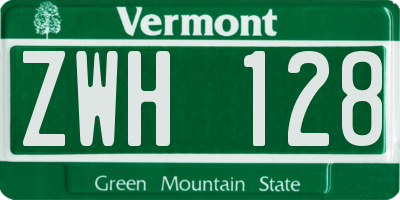 VT license plate ZWH128