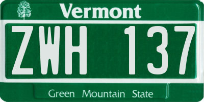 VT license plate ZWH137