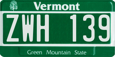 VT license plate ZWH139
