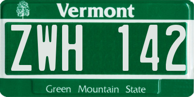 VT license plate ZWH142