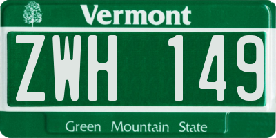 VT license plate ZWH149