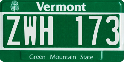 VT license plate ZWH173