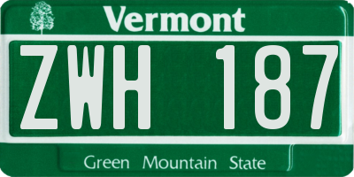 VT license plate ZWH187