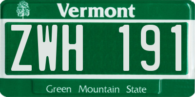 VT license plate ZWH191