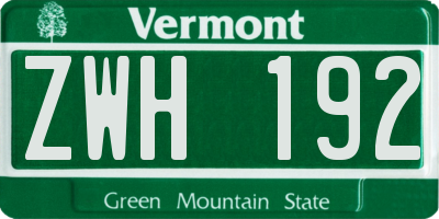 VT license plate ZWH192