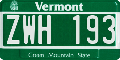 VT license plate ZWH193