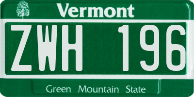VT license plate ZWH196