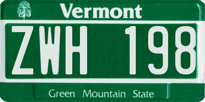 VT license plate ZWH198