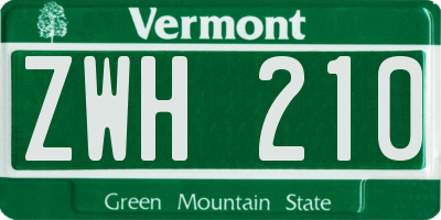 VT license plate ZWH210