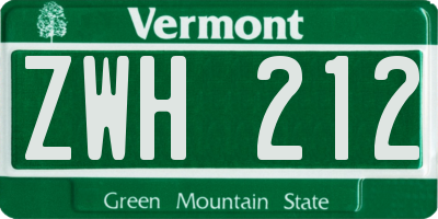 VT license plate ZWH212