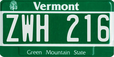 VT license plate ZWH216