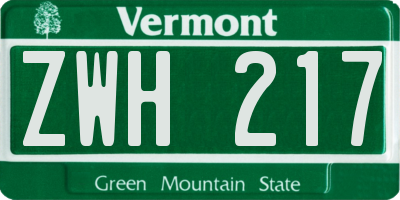 VT license plate ZWH217