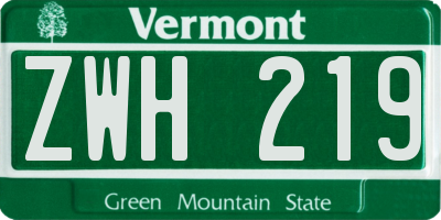 VT license plate ZWH219