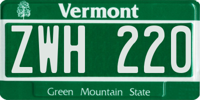 VT license plate ZWH220