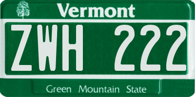 VT license plate ZWH222