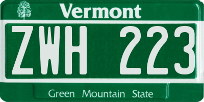 VT license plate ZWH223