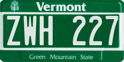 VT license plate ZWH227