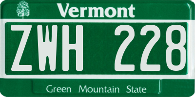 VT license plate ZWH228
