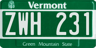 VT license plate ZWH231